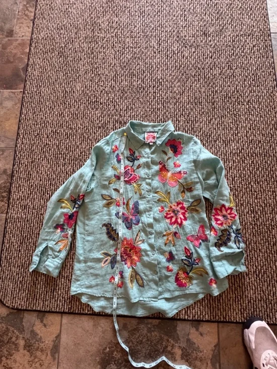 JOHNNY WAS GRACEY LINEN EMBROIRDERED OVERSIZED SHIRT LARGE - Picture 8 of 10